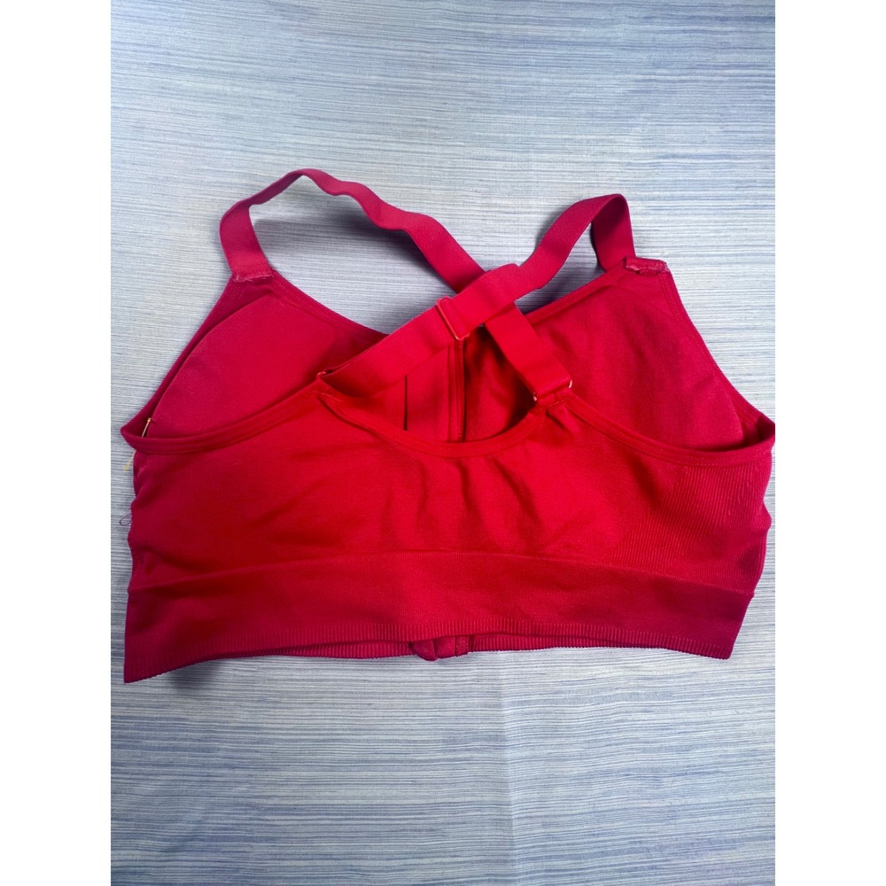 New Balance Womens Red Front Zip High Impact Sports Bra Adjustable Straps L/G - Picture 2 of 4